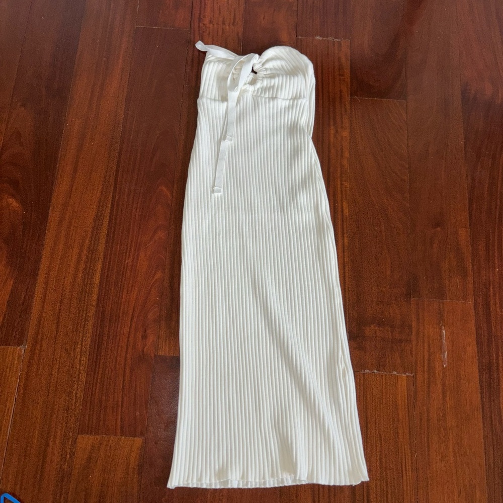 Zara Cream Ribbed Strapless Dress